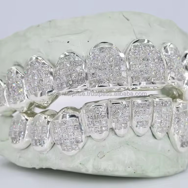Unique Design in Sale Price Moissanite Grillz Custom Made Full Set Fully Iced Out Grillz 925 Sterling Silver for Men and Women