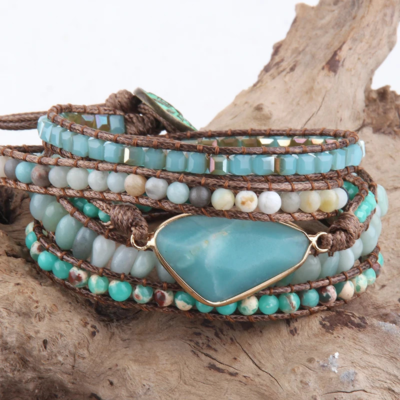 Fashion Bohemian Jewelry Triangle Natural Stones Charm er 5 Strands Mix Handmade Wrap Bracelets Festival Gift 250318