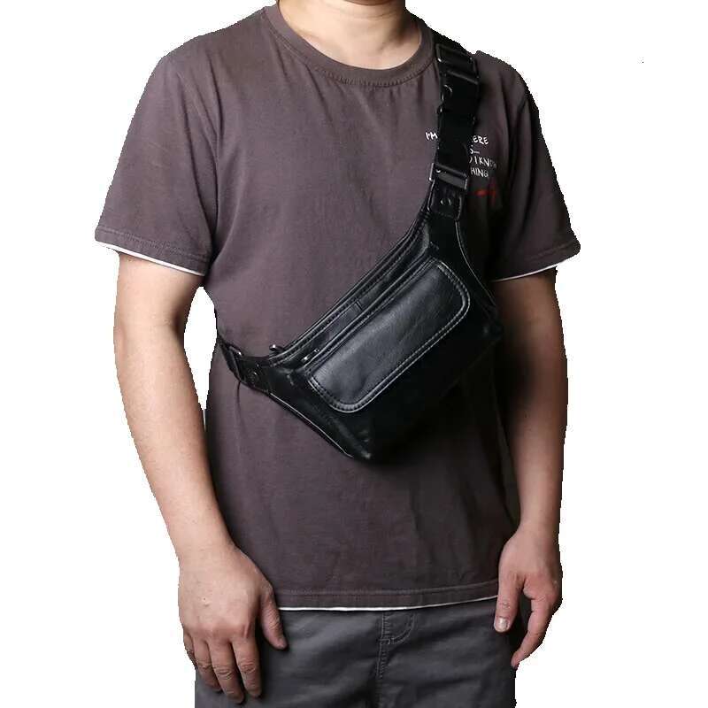 NZPJ Men's Genuine Waist First Layer Casual Chest Soft Leather One-Shoulder Crossbody Bag Man Belt Pouch