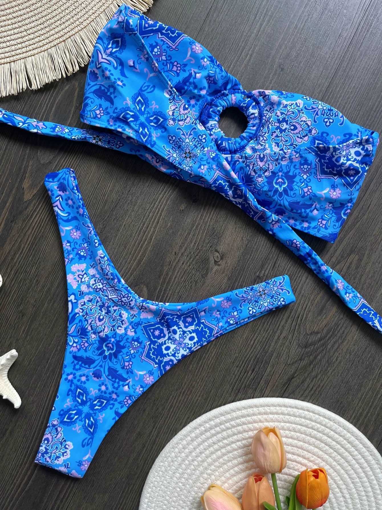 Sexy color printed Bandeau bikini Fa swimsuit womens swimsuit two-piece bikini swimsuit bathroom swimsuitXJ250324