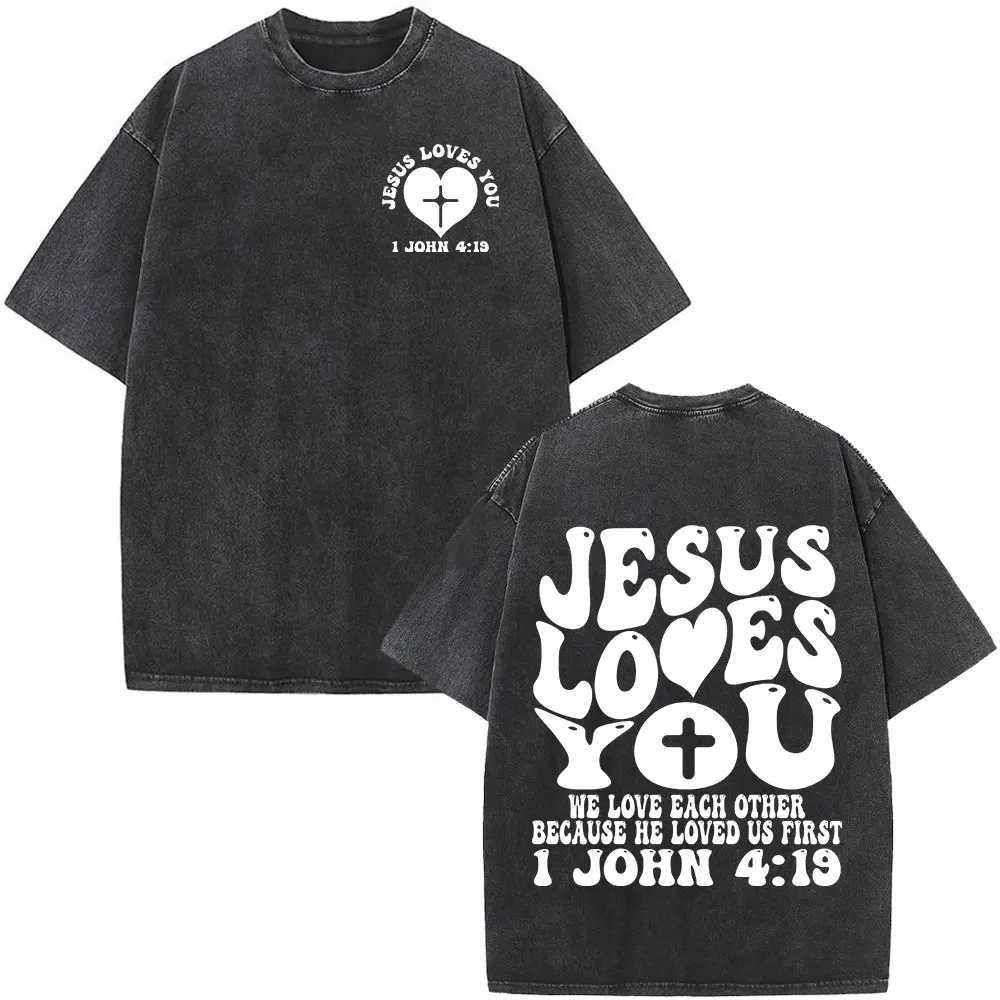Christian Jesus Faith Over Fear Bible Verse Wash T-shirt Mens Retro Oversized T-shirt Harajuku Cotton T-shirt W250324