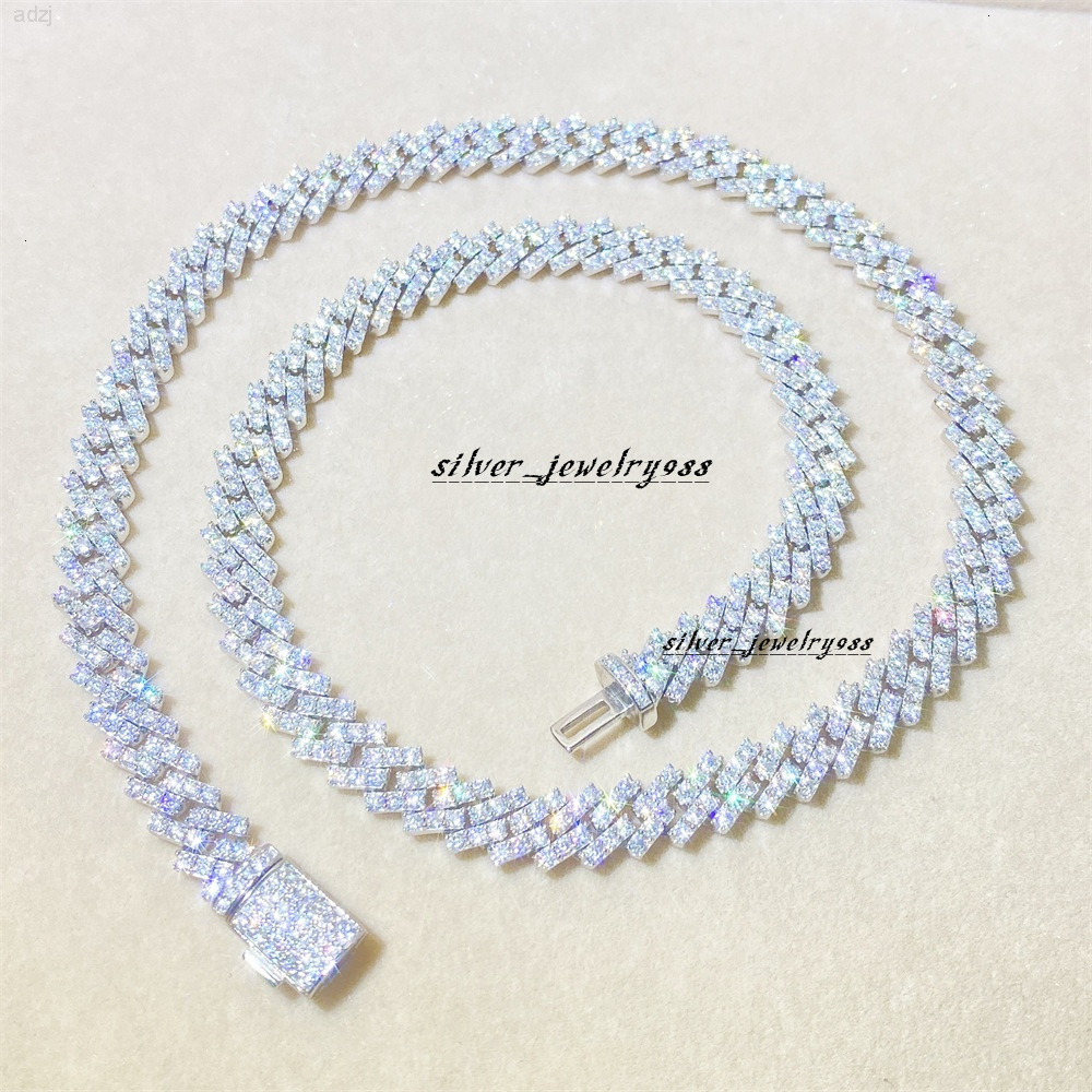 R.gem. 8mm/13mm Width Cuban Chain S925 Silver Choker Moissanite Tennis Necklace for Men