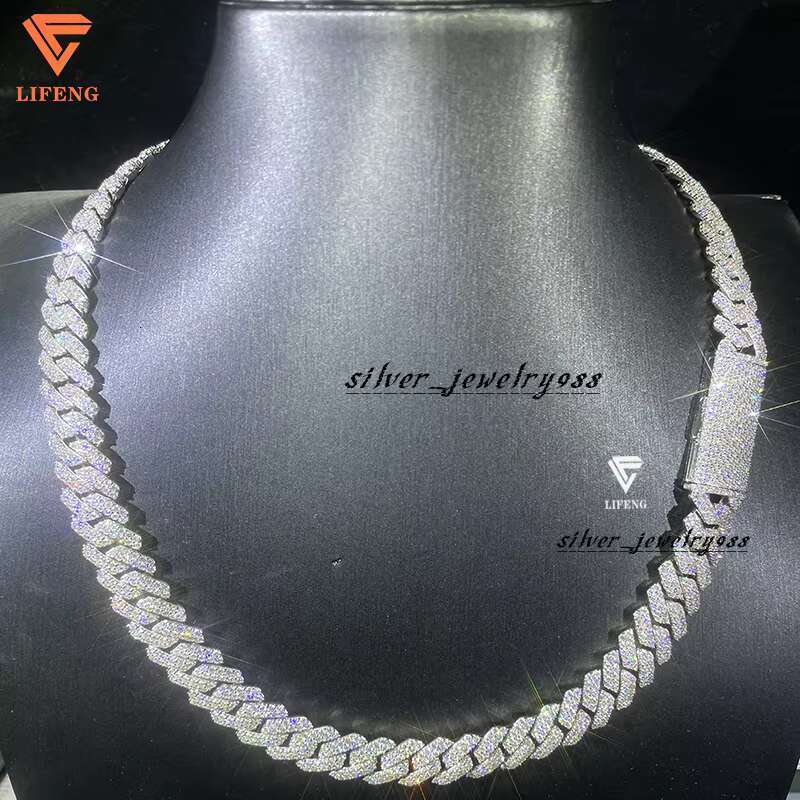 Tight Design Hip-Hop Mens 12Mm -20Mm Pure Sier VVS Moissanite Heavy Chilled Cuban Chain Necklace