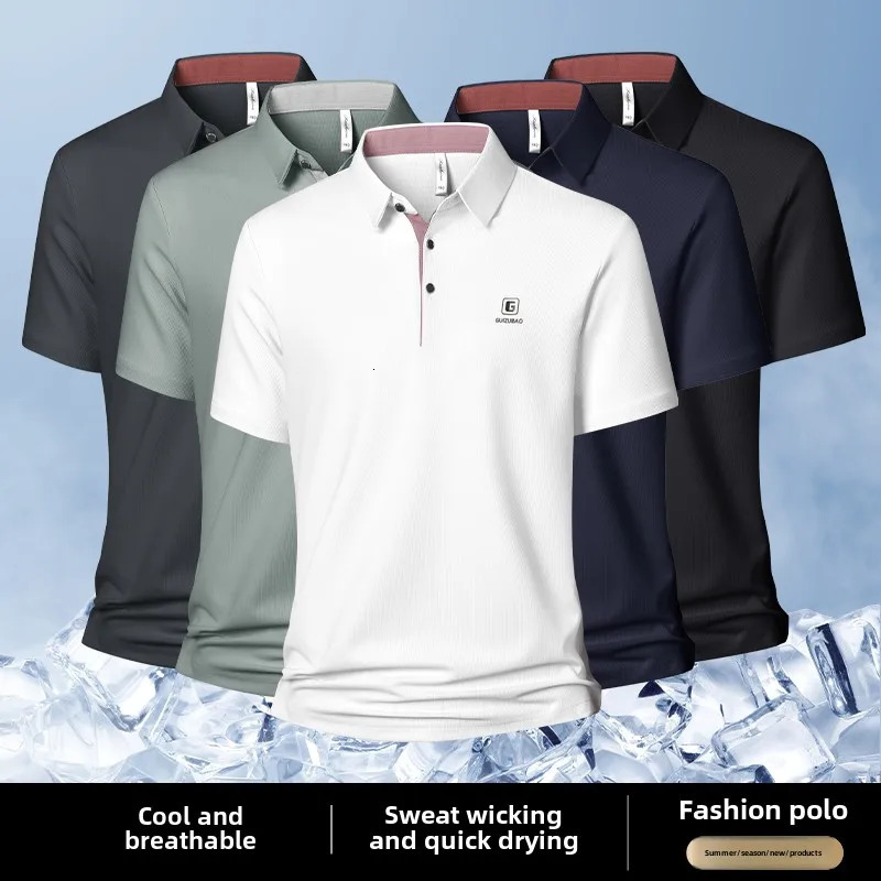 2025 solid color polo shirt mens business polo neck half sleeved top suitable for summer casual short sleeved mens T-shirt 250325
