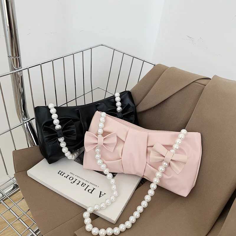 Fashion butterfly pleated shoulder armrest bag pearl chain messenger bag Z250324