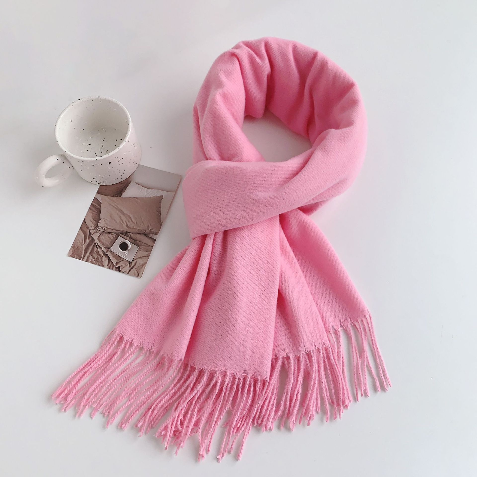 K221 New high-grade imitation cashmere tassel solid color scarf for women in winter Korean style all-match temperament Chinese red scarf wholesale