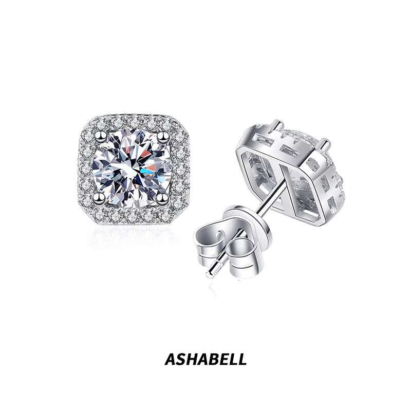 With GRA Certificate Luxury Square S925 Sterling Silver 1CT Vvs D Color Moissanite Earrings for Men and Women