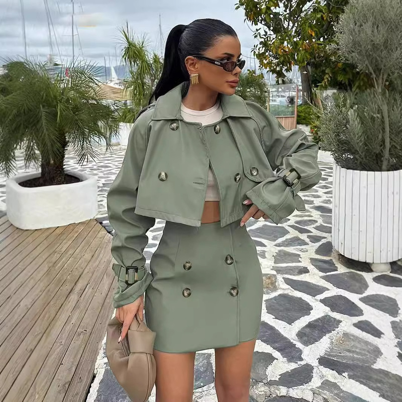 2024 Autumn Elegant Long Sleeve Short Top With High Waist Mini Skirt Set Fashionable