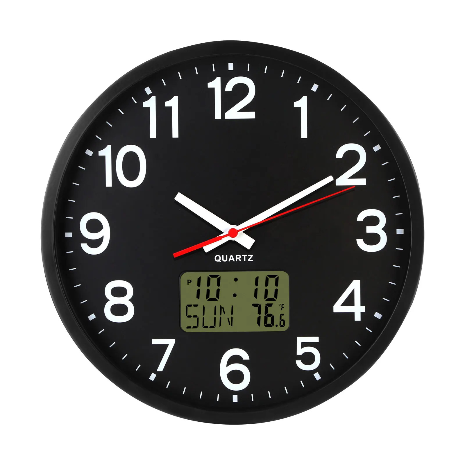 Wall Clock Battery Operated12 Silent Wall ClockAnalog and DigitalLED/LCD Digits Display Time/Date/Temperature Display 250325