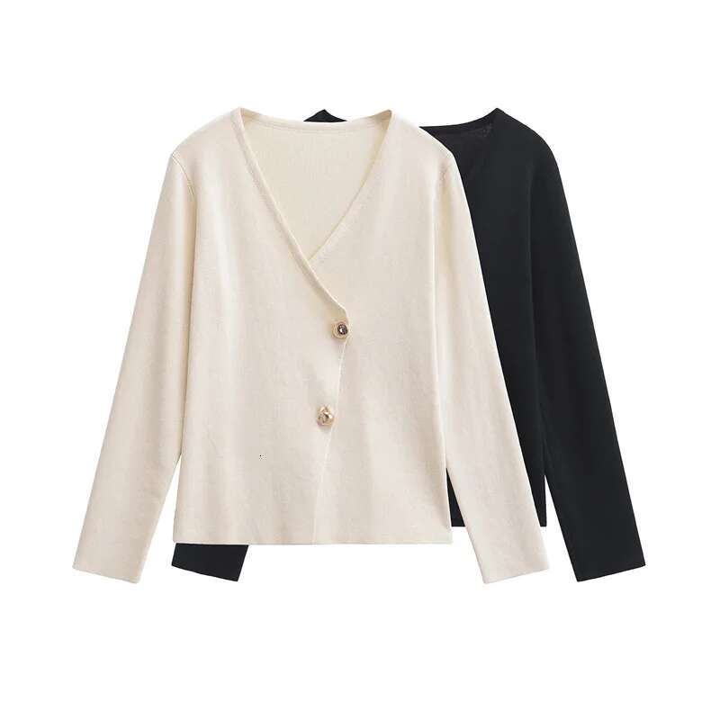 Autumn Balck Tops New Women Fashion Casual V-Neck Asymmetric Knitted Sweater Jacket Female Cardigans