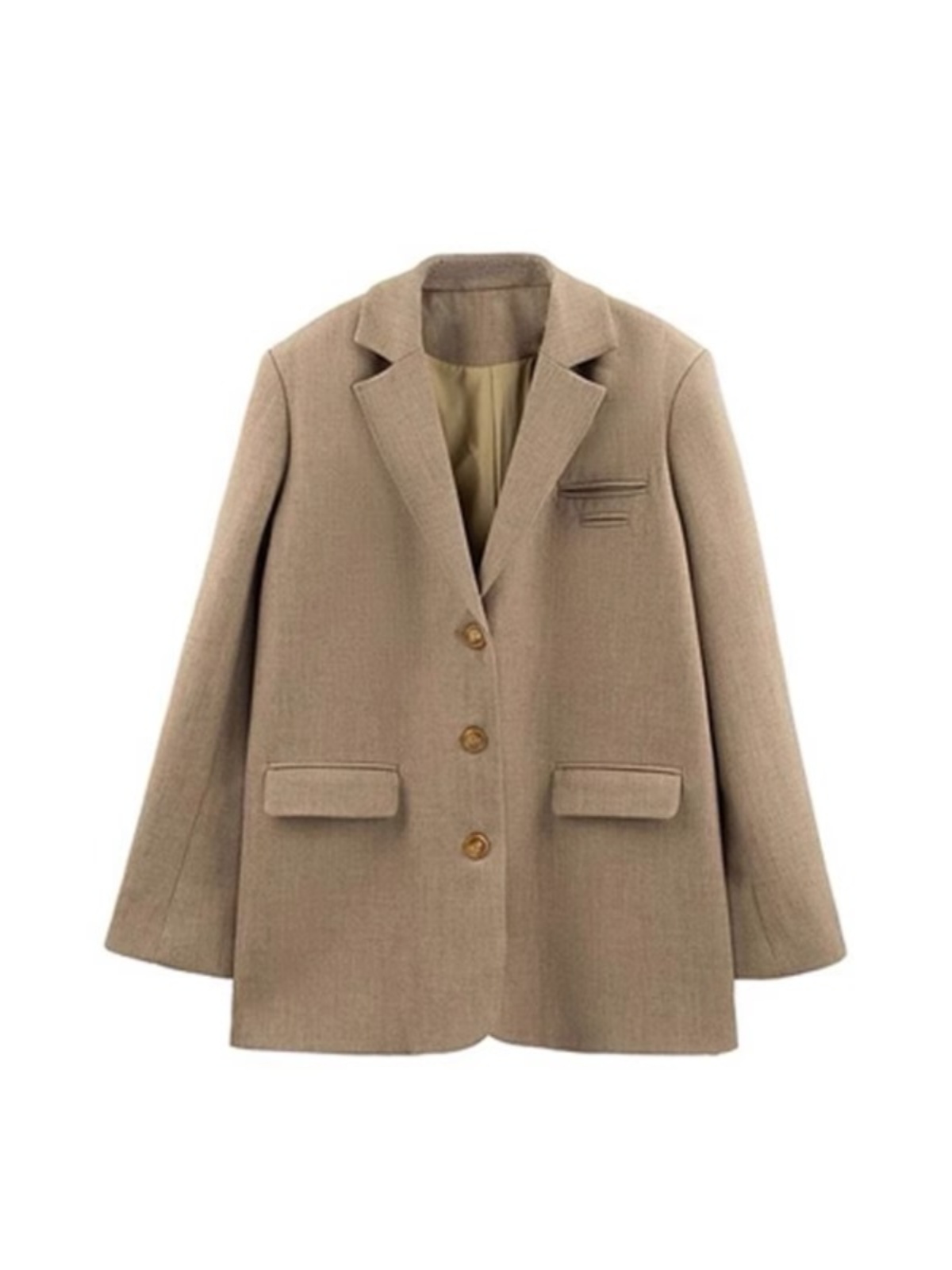 F3241Elegant Small Suit Coat for Ladies - Stylish Khaki Color with Flattering Silhouette for Seasonal Wear