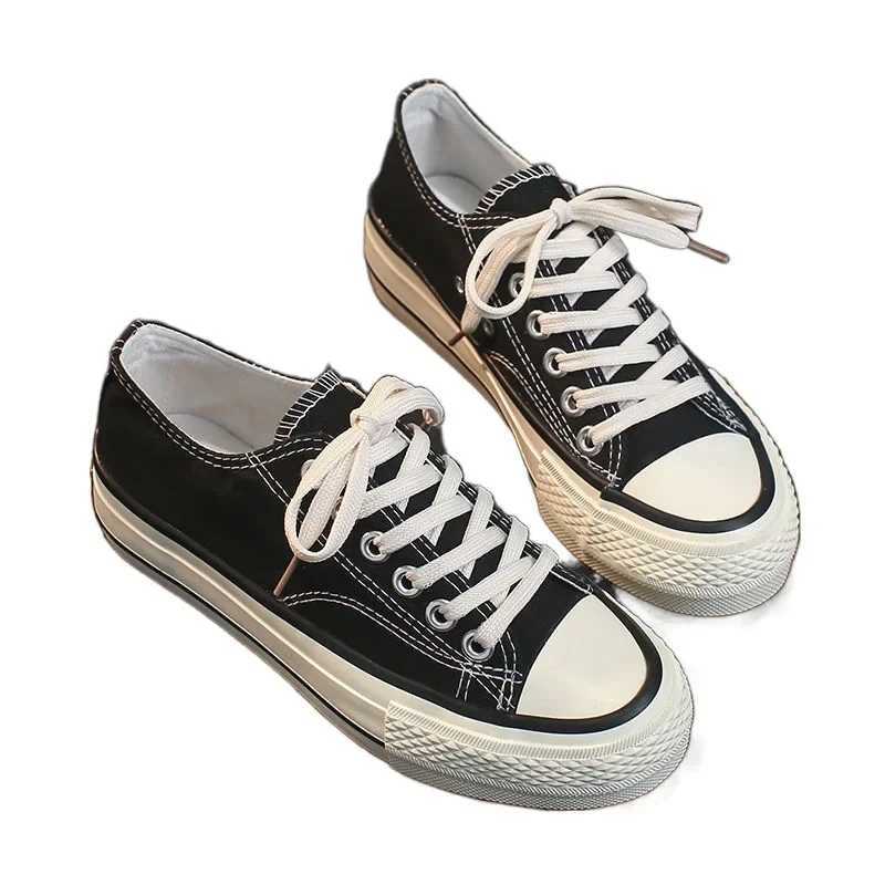 Canva Womens Thick soled High Heels New Spring Student Korean Retro Harajuku Style Flat Shoes White Casual M250325