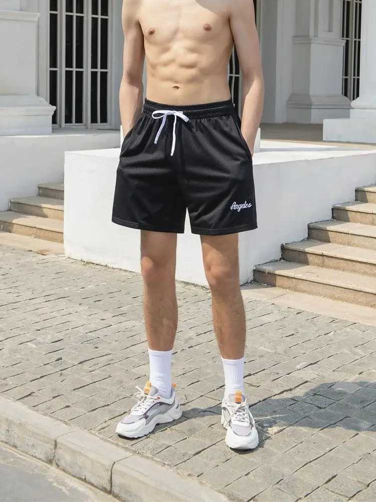 Mens running shorts solid color double-layer mesh American basketball shorts quick drying gym outdoor pants W250324