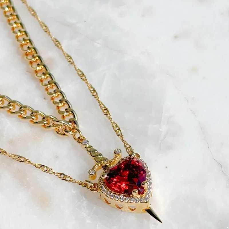 Heart Sword Necklace - Couple Necklace -18k Gold Plated Stainless Steel Zircon Crystal Ring Bracelet Jewelry Set W250325
