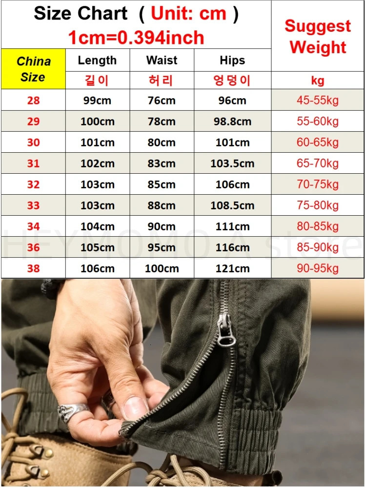 Multi pocket summer spring cargo pants mens zipper legs ankle length camouflage jogging cotton casual work clothes 250322