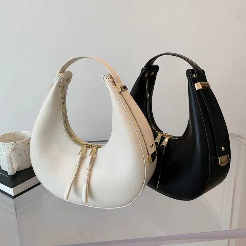 PU leather womens luxury designer handbag wallet fashionable retro wallet double zipper half moon new moon homeless shoulder bag Y250324