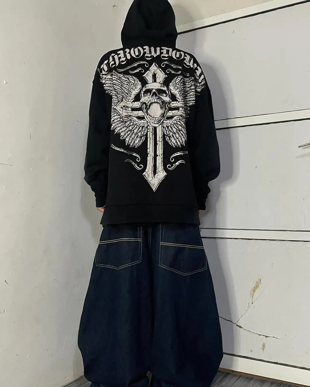 Affect Mens Hoodie Retro Gothic Skull Oversized Zipper Hip Hop Casual Sweatshirt Personalized Coat 250318