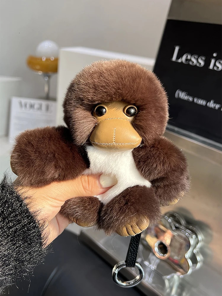 14CM Lucky Little Monkey Cute Rex Rabbit Hair Long Arm Monkey Car Keychain Pendant Cute Pompom Plush Doll Bookbag Pendant Gift 250322