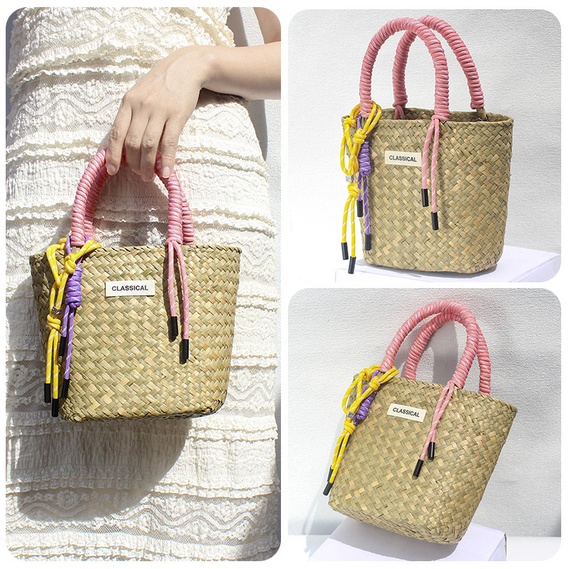 Straw Festive Wedding Bridesmaids Hand Gift Handbag Hand-woven Festival Company Annual Meeting Full Moon Hand Bag for Women