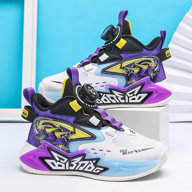 Trend Swivel Buckle Childrens Basketball Sneakers for Boys and Girls Non slip Soft Bottom Casual Sneakers for Childrens Running Shoes W250324