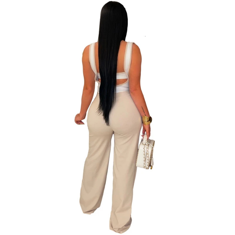 Womens jumpsuit sexy sleeveless high waisted solid backless suspension covered onepiece button splicing regular 250324Z