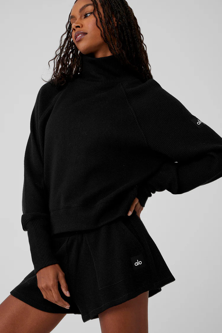 Autumn and Winter New Waffle High Neck Loose Sweatshirt Hoodie Long Sleeve Casual Versatile Sports Set for Women