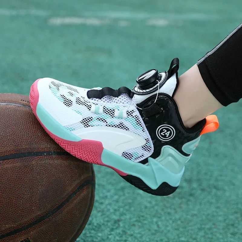 Childrens basketball shoes breathable boys and girls button anti slip sports childrens outdoor leather mat coach sports shoes W250324