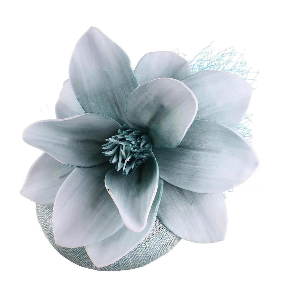Light Blue Millinery Cocktail Fascinator Hat Foral Linen Derby Event Hair Accessories Women Foam Flower Headband High Quality 250320