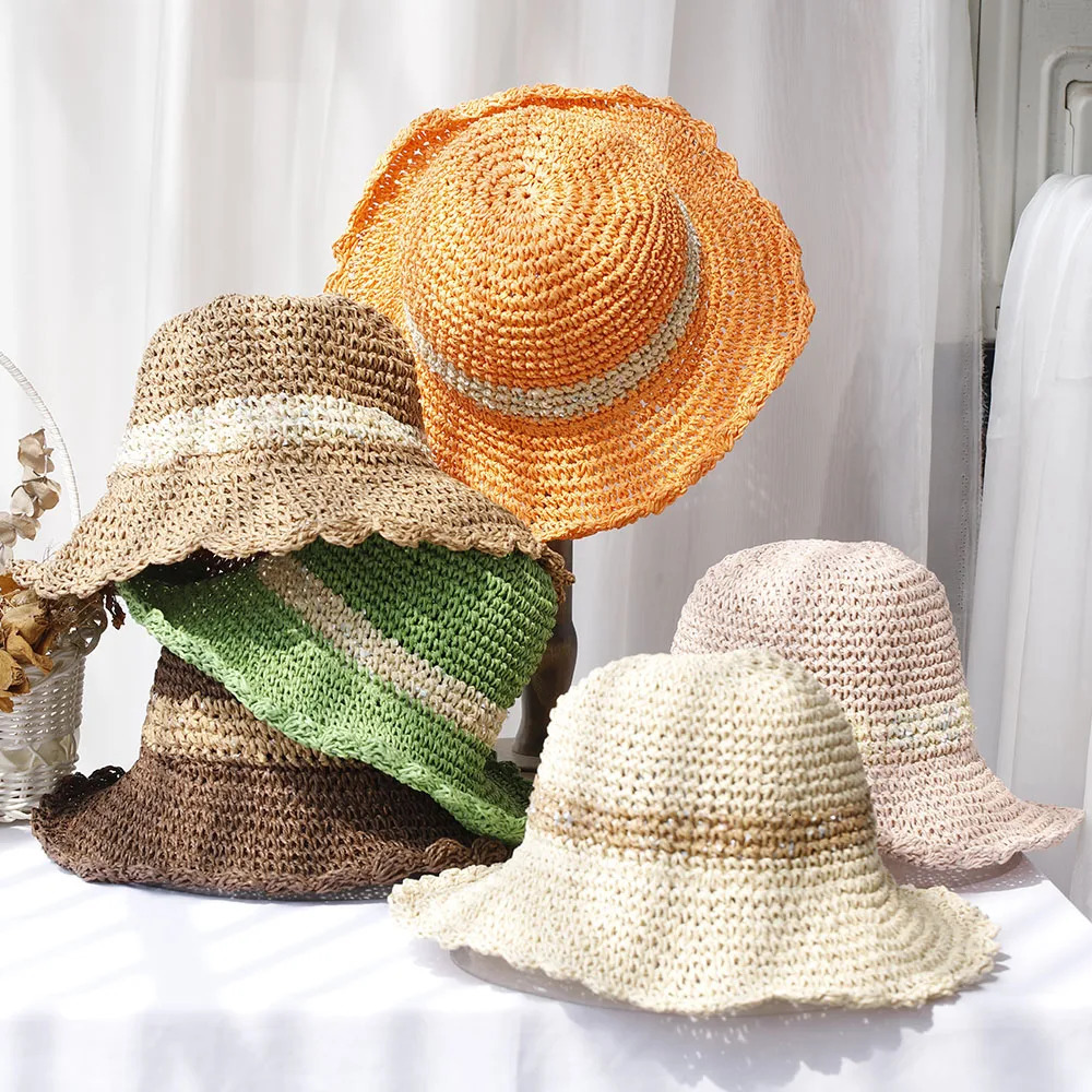 bucket hat foldable sun ratchet hat suitable for beach tourism and vacation handmade straw hats 250320