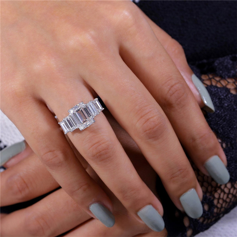 Jewelry Real Gold 3.0 Carat Lab Diamond Emerald Cut Womens Engagement Ring 18K 14K 950 Platinum Five Stone IGI Certificate Lab Grown Diamond Ring