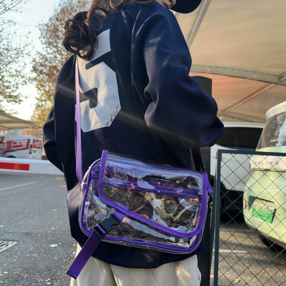 PVC Clear Crossbody Bag Trendy Sling Bag Large Capacity Outdoor Travel Bag Adjustable Strap for Concerts Sports Festivals 250324