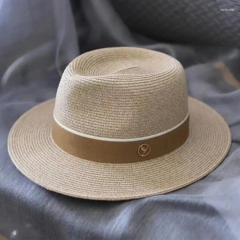 Berets Natural Panama Soft Shaped Straw Hat Summer Women/Men Wide Brim Beach Sun Cap UV Protection Fedora Birthday Gift