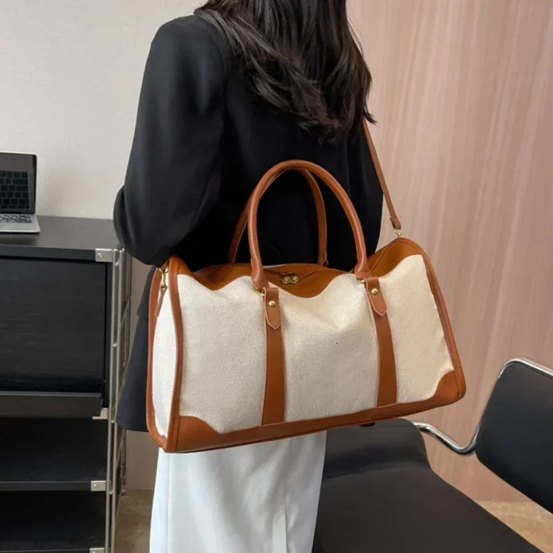 Women Travel Storage Handbag Vintage Fitness Luggage Bag Single Shoulder Crossbody Bag Large Nylon PU Leather Bag 2025 Handbags 250327ww