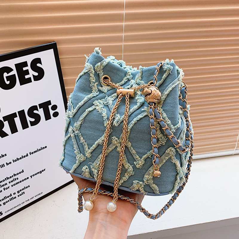 Denim bag Summer patchwork one-shoulder bucket bag for women crossbody 2025