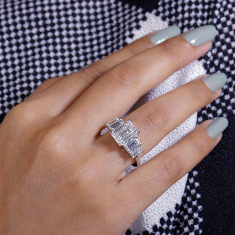 Jewelry Real Gold 3.0 Carat Lab Diamond Emerald Cut Womens Engagement Ring 18K 14K 950 Platinum Five Stone IGI Certificate Lab Grown Diamond Ring