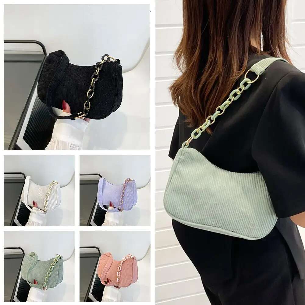 2025 New Retro Handbag Corduroy Designer Fashion Underarm Bag Casual Women's Handbag Single Shoulder Zipper Bag3
