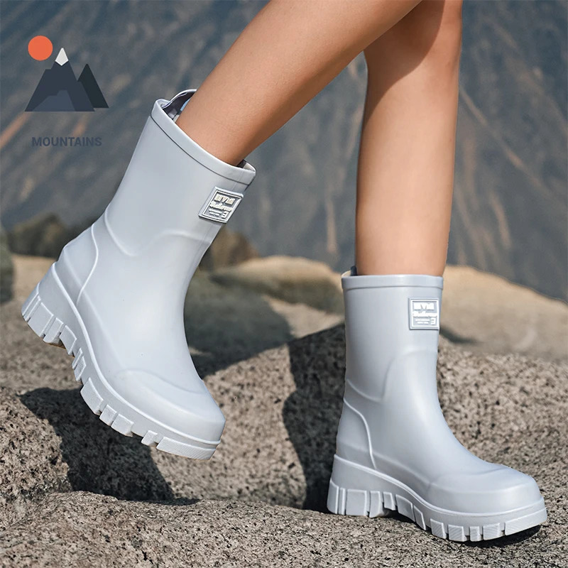 Womens waterproof boots with style elastic mouth ankle mid top rain anti slip outdoor indoor Chelsea water for women 250317