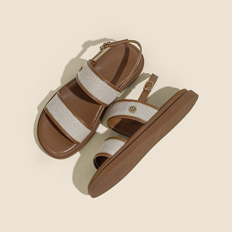 free shipping sandals designers for womens 2025 Summer New One Button Outdoor Beach Sandals Fashionable Casual Versatile Roman Style size35-40