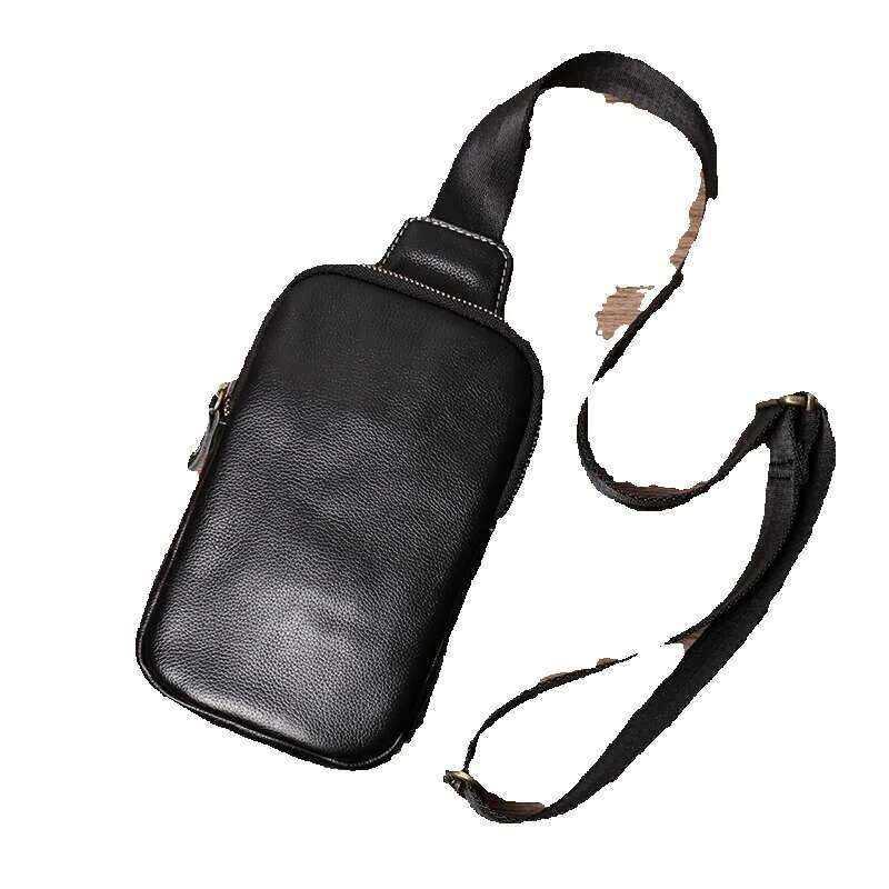 LUOKIR Men's Genuine Leather Chest Bag Cowhide Crossbody Simple Outdoor Small Backpack Casual Fashion Shoulder Sg Bags