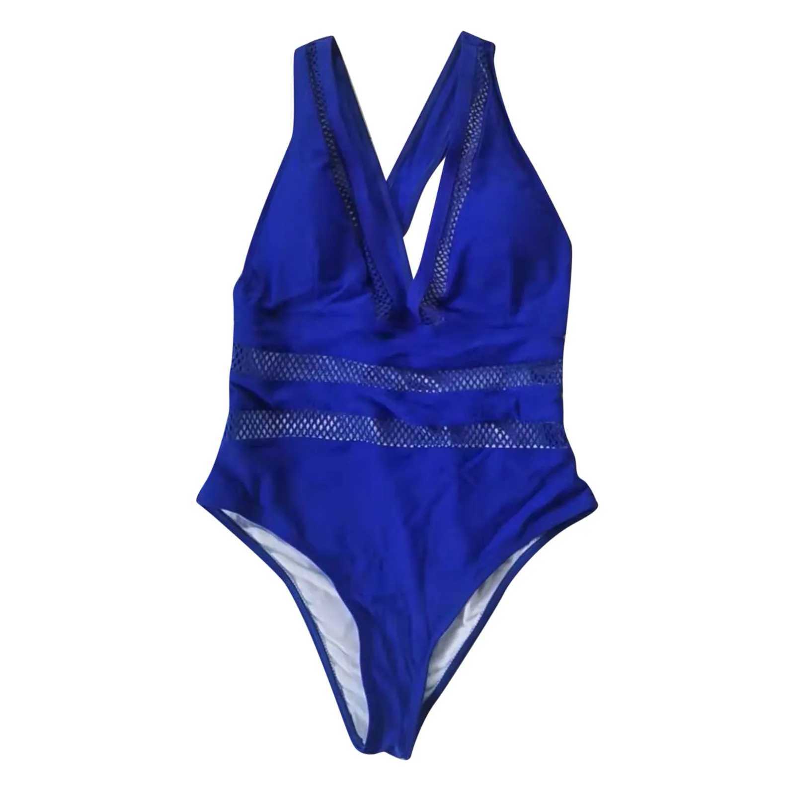 Womens solid color one-piece swimsuit mesh stitched waist slimming swimsuit bikini one-piece swimsuit summer swimsuit bikiniXJ250324