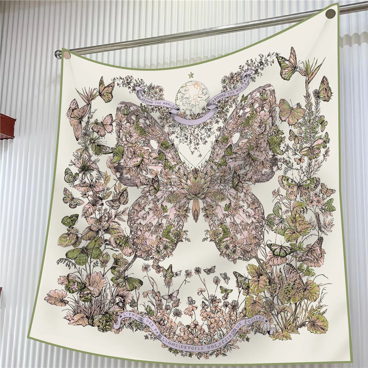 90cm Butterfly Flowers Square Scarf Women Twill Silk Scarf Shawl Hijab Bandana Foulard Neckerchief Head Scarf 250321
