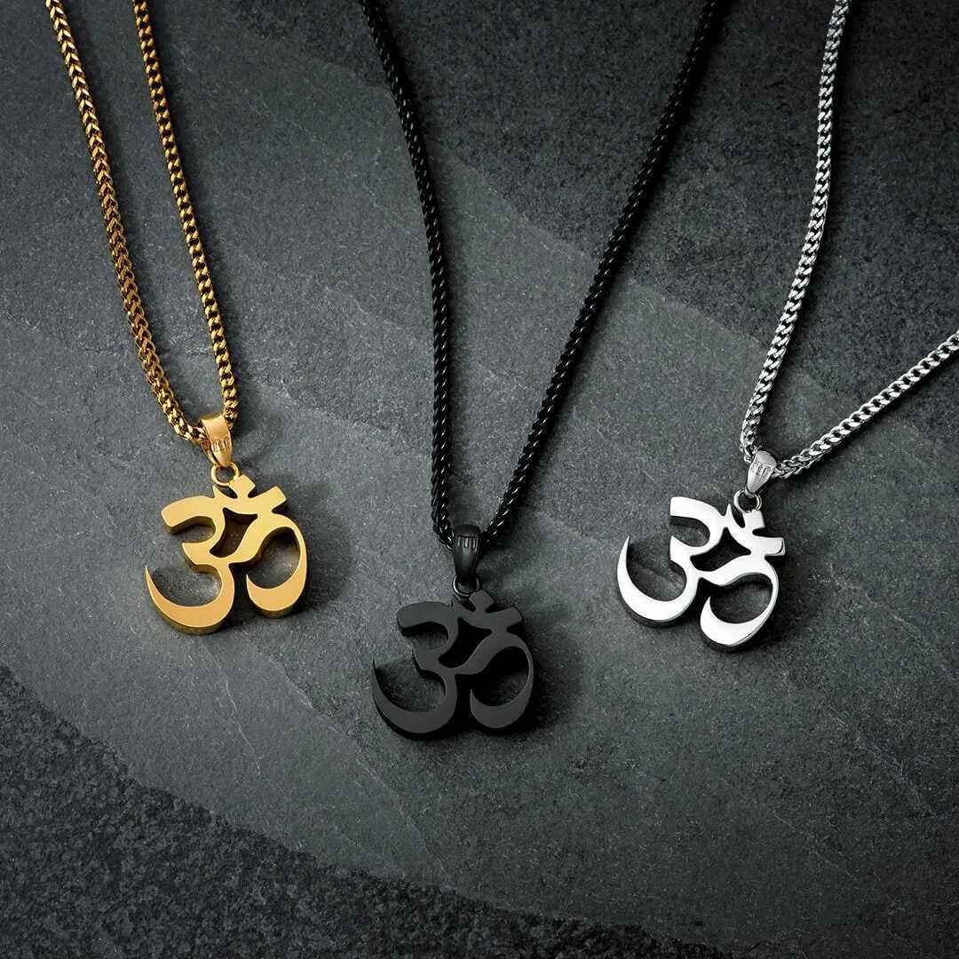 Cool Punk Stainless Steel Om Necklace Mens Jewelry Solid Metal Aum Pendant Gift W250325