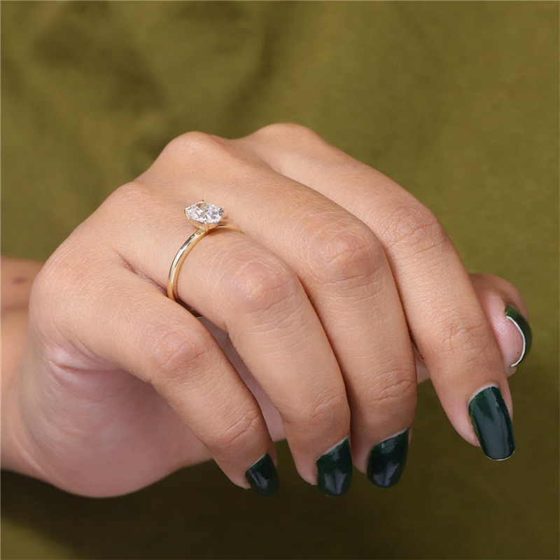 Jewelry Simple Style Design 1.0 Carat Oval Cut 4 Prong Set Lab Grown Diamond Solitaire Engagement Ring For Women 14K 18K Real Gold Wedding Ring