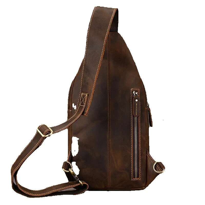 Newsbirds High Quality Big Real Cowhide Bags Crazy Horse Leather Men's Sg Bag Chest Pack For Man Male