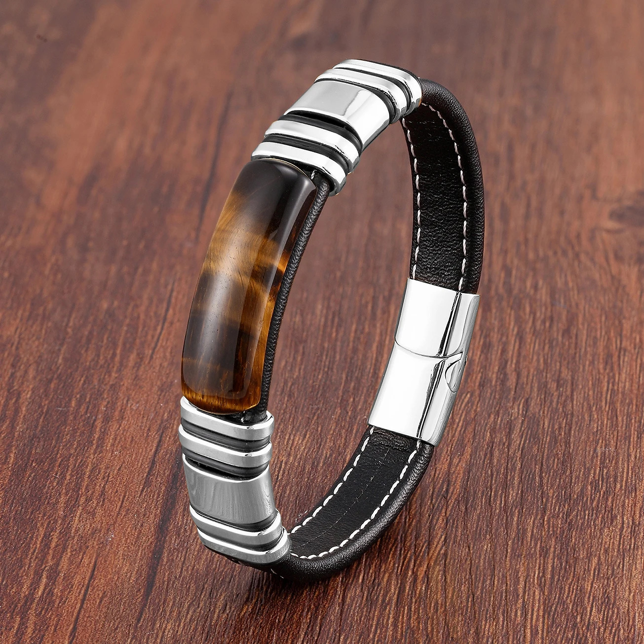 100% Natural Arc Tiger Eye Bracelet For Men Charm Stainless Steel Accessories Bangles Women Bracelet Fashion Jewelry Gifts 250318
