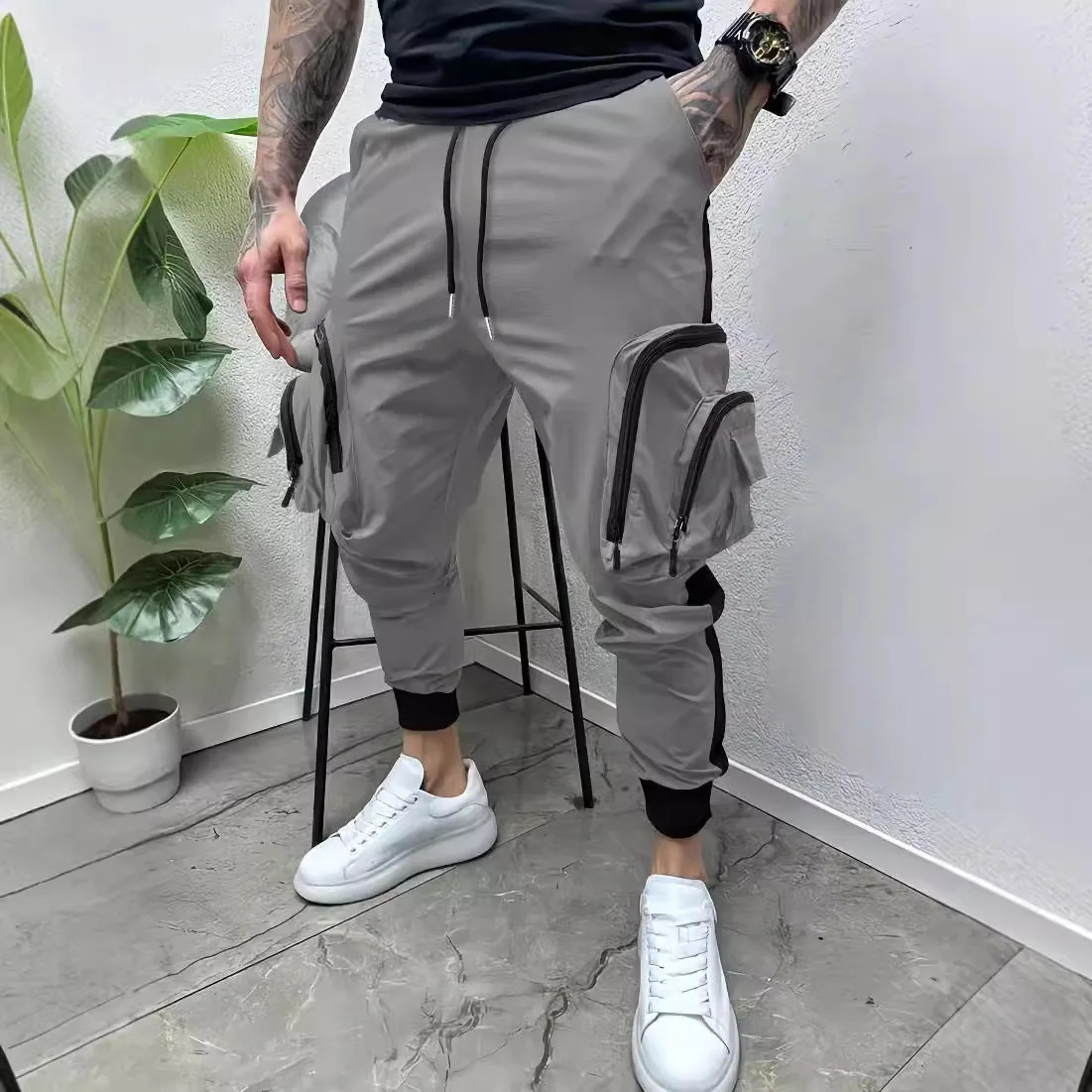 Mens spring and autumn casual super fashionable multi pocket loose ammonia pants 250322
