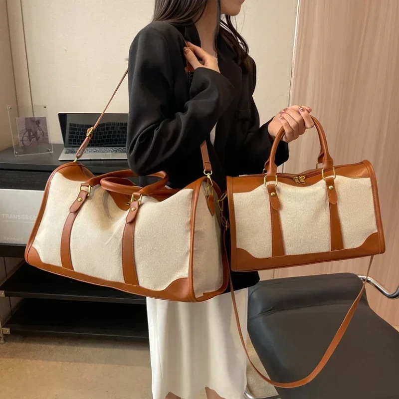 Women Travel Storage Handbag Vintage Fitness Luggage Bag Single Shoulder Crossbody Bag Large Nylon PU Leather Bag 2025 Handbags 250327ww