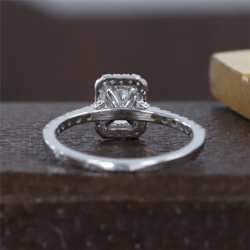 Jewelry 14K White Real Gold Ring 1.0CT Lab Grown Diamond Halo Half Band Ring Engagement Ring For Women IGI Certificate Wedding Womens Ring