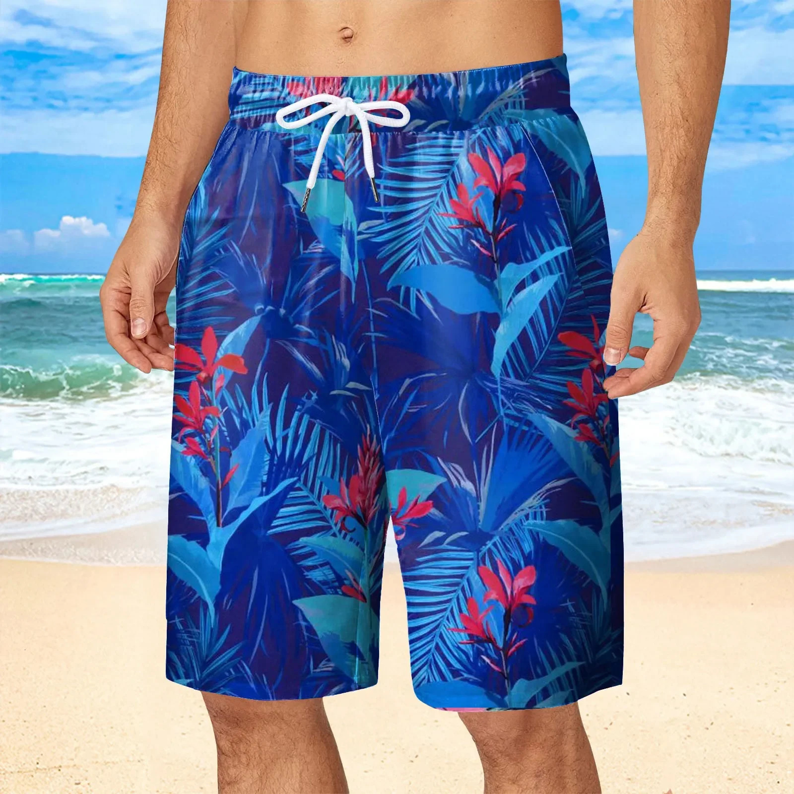 Hawaii Vacation Beach Shorts For Men 3d Printed Flower Casual Short Pants Board Elastic Bandage Swimsuit Swim Trunks 250321