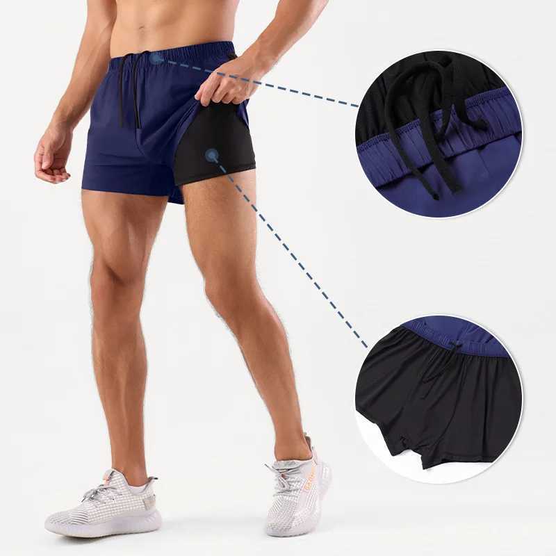 Mens running shorts quick drying moisture double-layer professional marathon fitness training trunk W250324